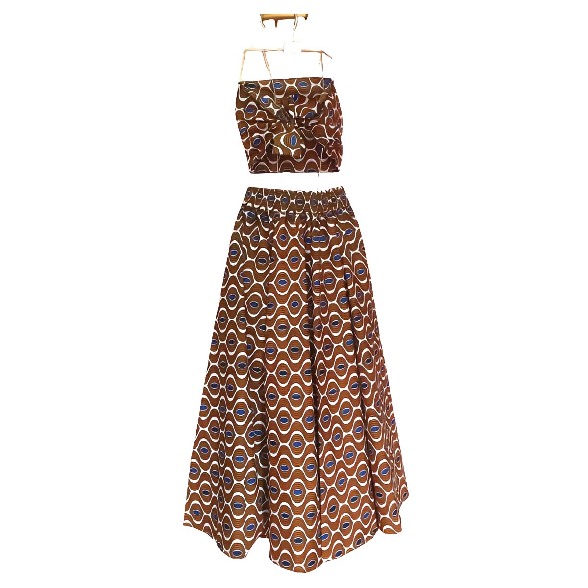 2 piece brown + blue African Top+Skirt